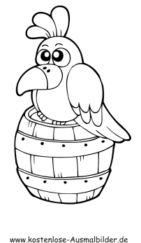 Ausmalbild Vogel auf Fass