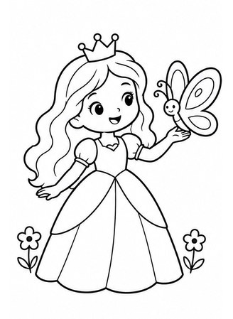 Ausmalbild Einfache Prinzessin mit Schmetterling