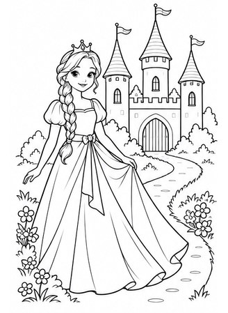 Ausmalbild Prinzessin auf dem Weg zum Schloss