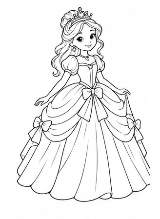 Ausmalbild Prinzessin im festlichen Ballkleid