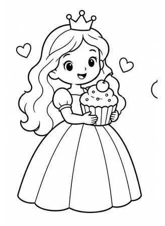 Ausmalbild Prinzessin mit Cupcake