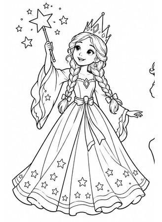 Ausmalbild Prinzessin mit Sternenzauberstab