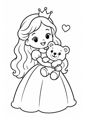 Ausmalbild Prinzessin mit Teddybär