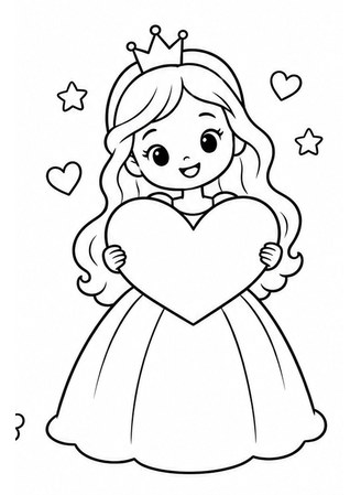 Ausmalbild Prinzessin mit grossem Herz