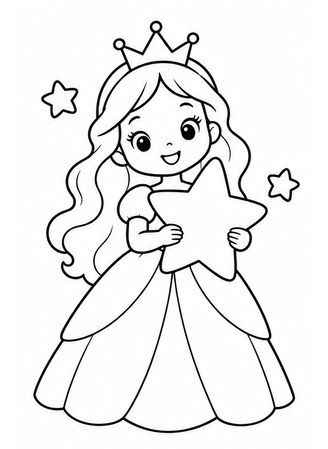 Ausmalbild Prinzessin mit grossem Stern