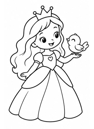 Ausmalbild Prinzessin mit kleinem Vogel