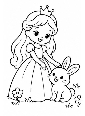 Ausmalbild Prinzessin streichelt Häschen