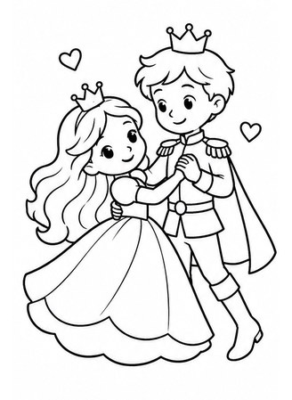 Ausmalbild Prinzessin und Prinz tanzen