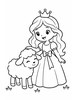Ausmalbild Einfache Prinzessin mit Lämmchen