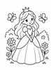 Ausmalbild Prinzessin im Blumengarten mit Schmetterlingen