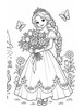 Ausmalbild Prinzessin mit grossem Blumenstrauss