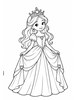 Ausmalbild Prinzessin mit grosser Krone und Ballkleid