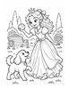 Ausmalbild Prinzessin spielt mit Hund im Garten