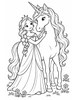 Ausmalbild Prinzessin streichelt Einhorn