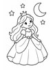 Ausmalbild Prinzessin unter Mond und Sternen