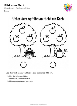 Ausmalbild Apfelbaum mit Korb