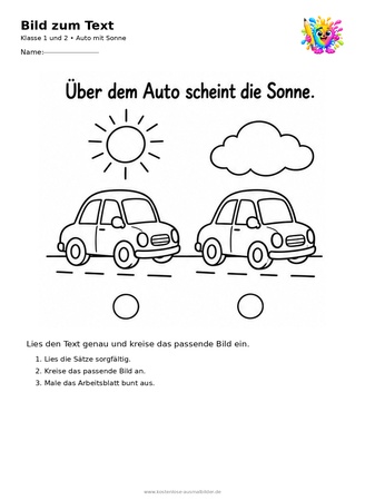 Ausmalbild Auto mit Sonne