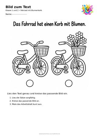 Ausmalbild Fahrrad mit Blumenkorb