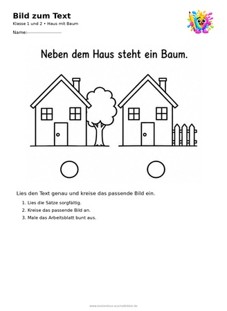 Ausmalbild Haus mit Baum