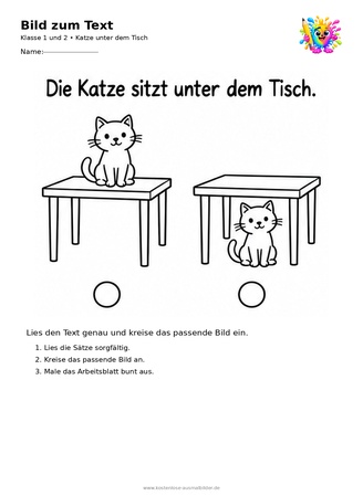 Ausmalbild Katze unter dem Tisch