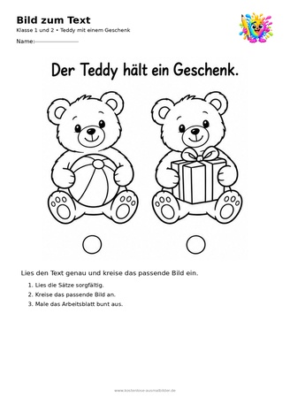 Ausmalbild Teddy mit einem Geschenk