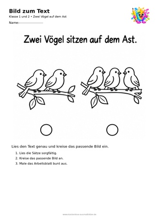 Ausmalbild Zwei Vögel auf dem Ast