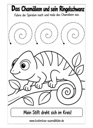 Ausmalbild Chamäleon Spiralen nachspuren