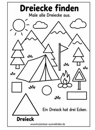 Ausmalbild Dreiecke finden und ausmalen