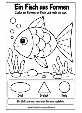 Ausmalbild Fisch aus geometrischen Formen ausmalen