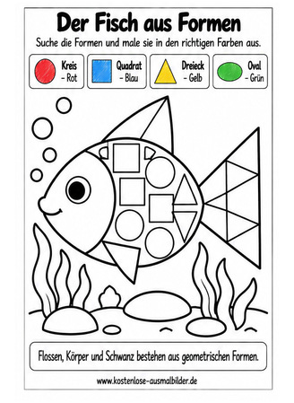 Ausmalbild Fisch mit geometrischen Formen ausmalen