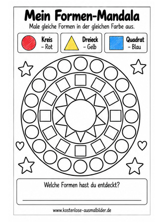 Ausmalbild Formen Mandala nach Farblegende ausmalen