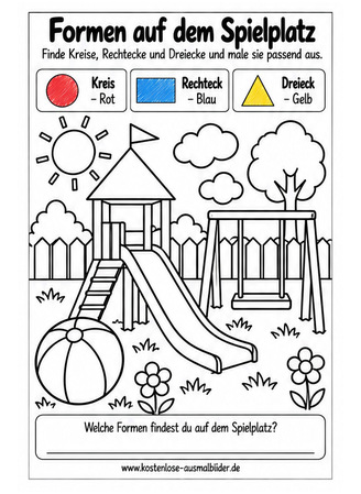 Ausmalbild Formen auf dem Spielplatz entdecken