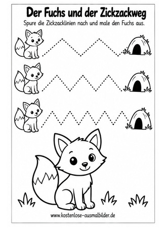 Ausmalbild Fuchs Zickzacklinien nachspuren