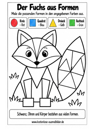 Ausmalbild Fuchs aus geometrischen Formen ausmalen