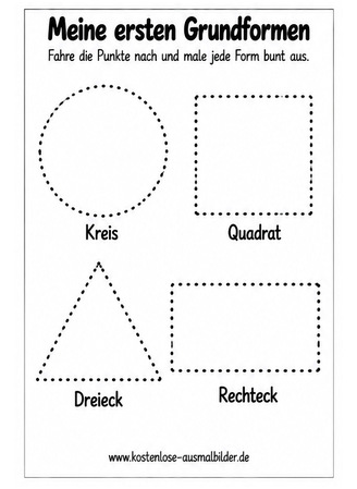 Ausmalbild Grundformen nachspuren Kreise Quadrate Dreiecke
