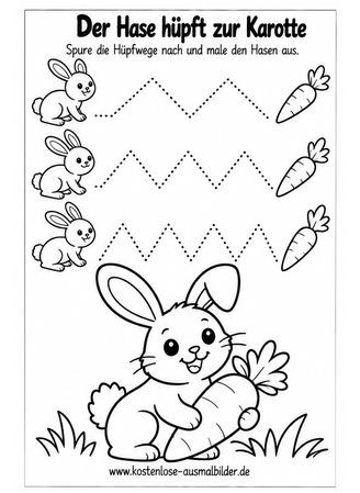 Ausmalbild Hase Zickzackwege nachspuren