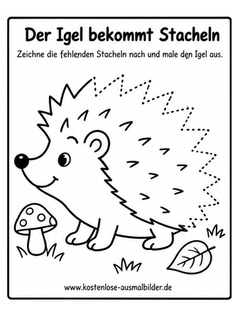 Ausmalbild Igel Stacheln nachspuren und ausmalen