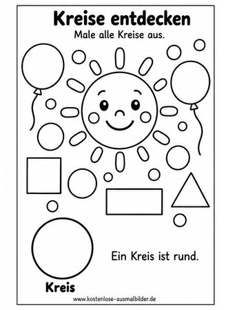 Ausmalbild Kreise entdecken und ausmalen