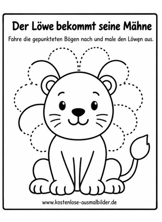 Ausmalbild Löwe Mähne nachspuren und ausmalen