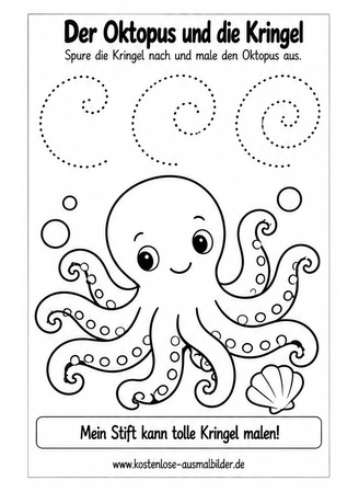 Ausmalbild Oktopus Kringel nachspuren