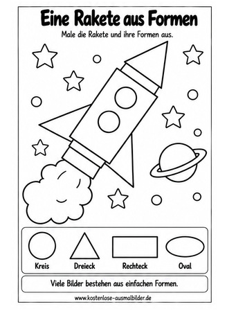 Ausmalbild Rakete aus geometrischen Formen ausmalen