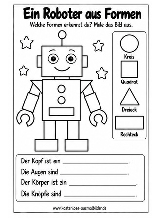 Ausmalbild Roboter aus geometrischen Formen ausmalen