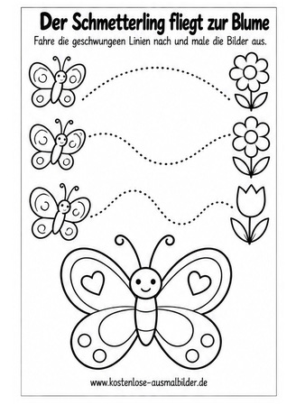 Ausmalbild Schmetterling geschwungene Linien nachspuren