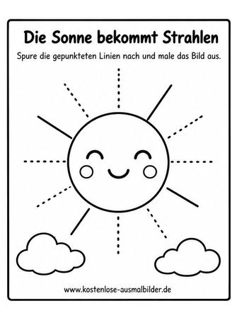 Ausmalbild Sonne Strahlen nachspuren und ausmalen