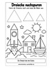 Ausmalbild Dreiecke nachspuren mit Rakete und Boot