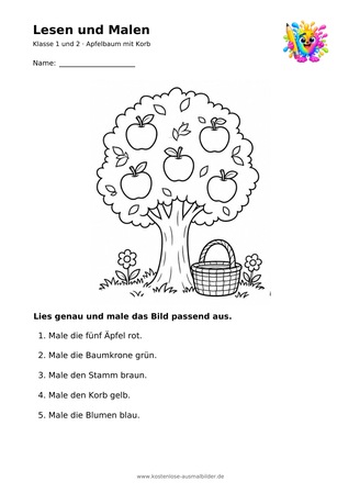 Ausmalbild Apfelbaum mit Korb
