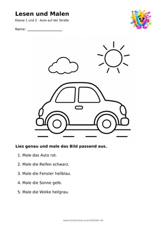Ausmalbild Auto auf der Strasse