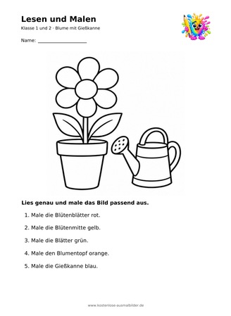 Ausmalbild Blume mit Giesskanne