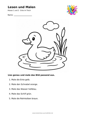 Ausmalbild Ente im Teich