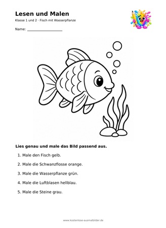 Ausmalbild Fisch mit Wasserpflanze